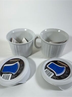 CORNINGWARE MUGS with LIDS set 2 22oz